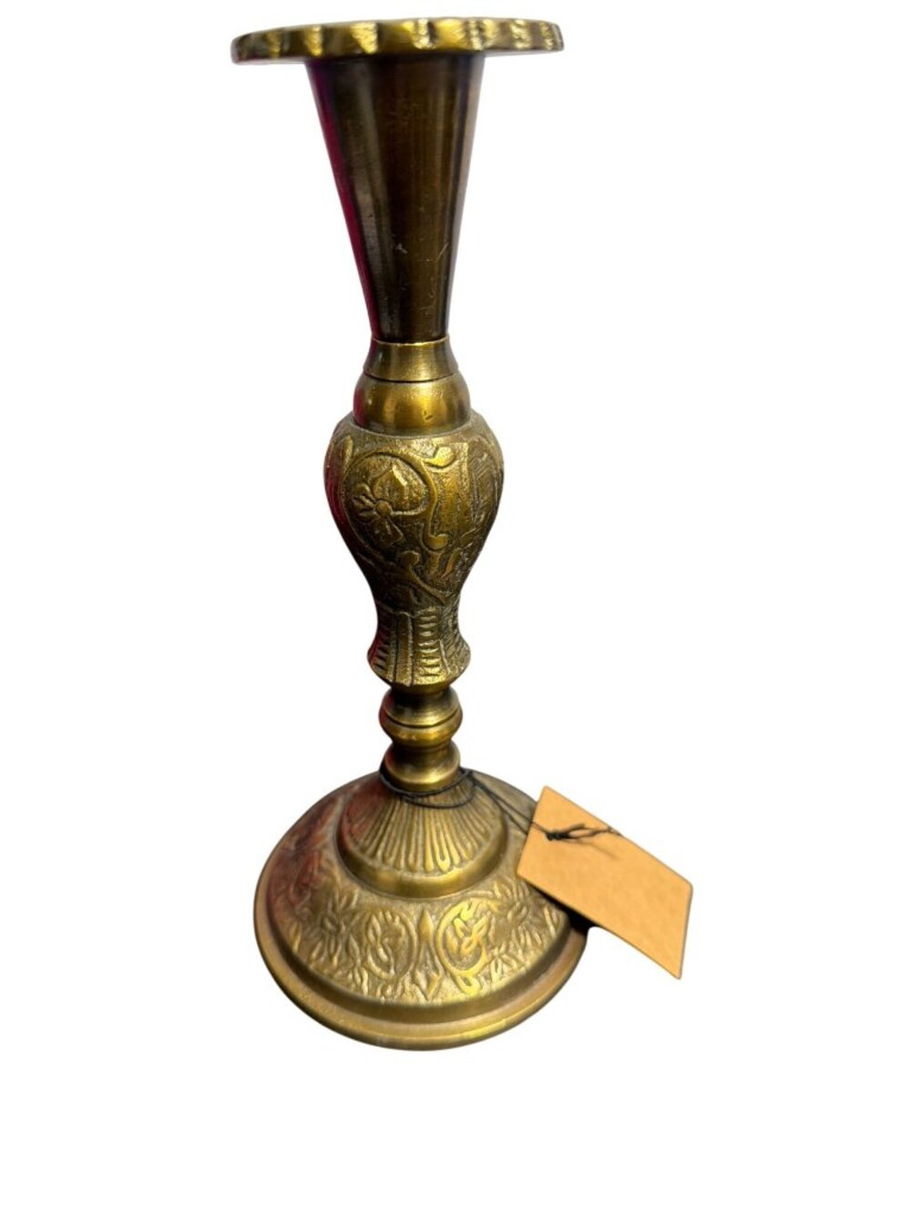 Creative Co-op Cast Aluminum Taper Candle Holder Brass Tone Etched 9" NWT